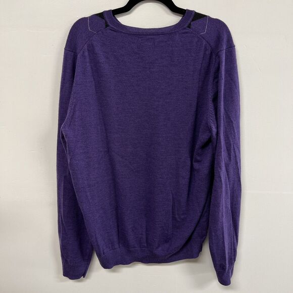 Apt. 9 Men’s XXL Argyle V-Neck Sweater Purple Merino Wool Blend Preppy Classic - Picture 3 of 13